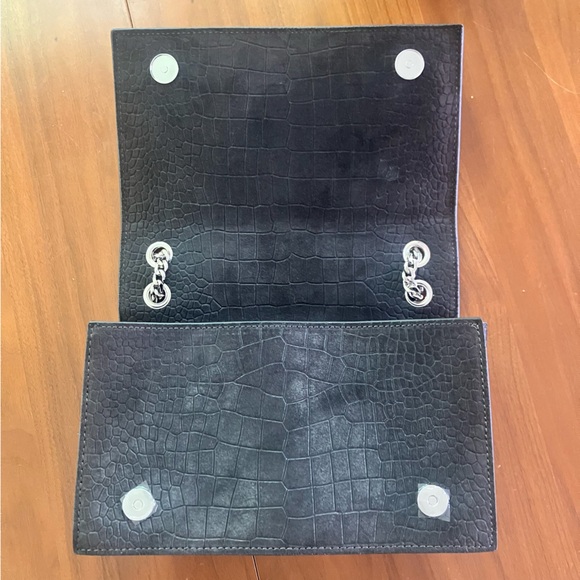 Brandon Blackwood Black Suede Standard Sophia Bag, Silver Hardware, Croc Effect - Picture 10 of 13